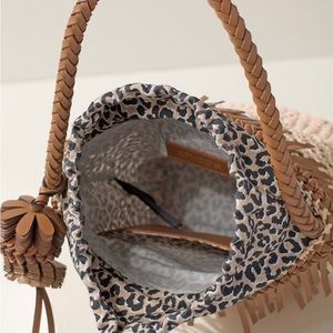 CHICOS Leather and Raffia Bag